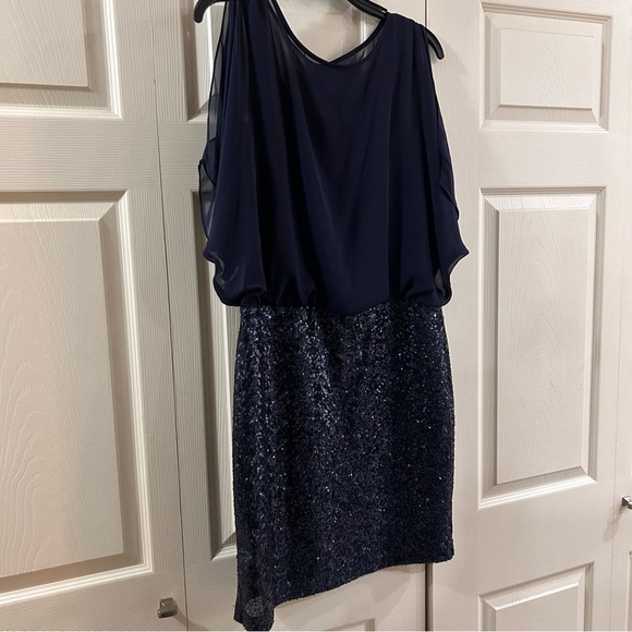 Scarlett Navy Blue Cocktail Dress-sheer top and sequin bottom. NWT Women’s 8 - Picture 1 of 6